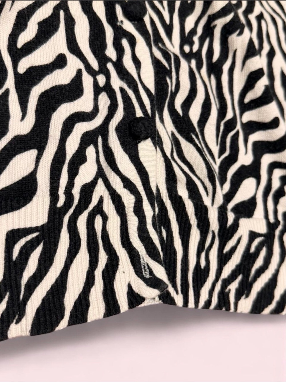 Rafaella Petite Zebra Cardigan Sweater M/L Black White Y2K Button Up 100% Cotton - Picture 2 of 7